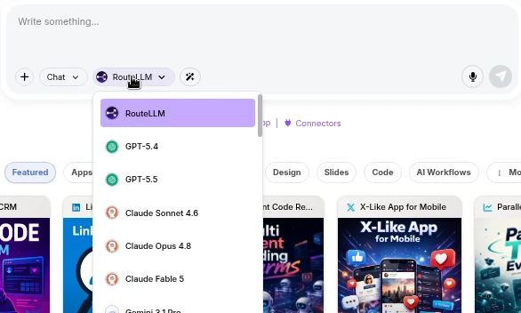 Selecting RouteLLM from the chat model selector